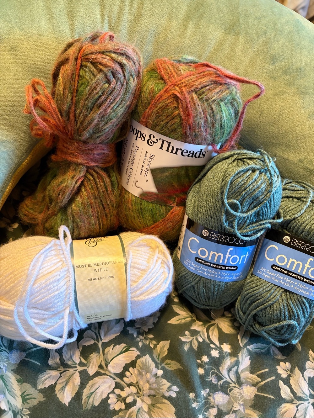 Berroco Comfort & Assorted Yarn Bundle in Teal, White, Multicolor -